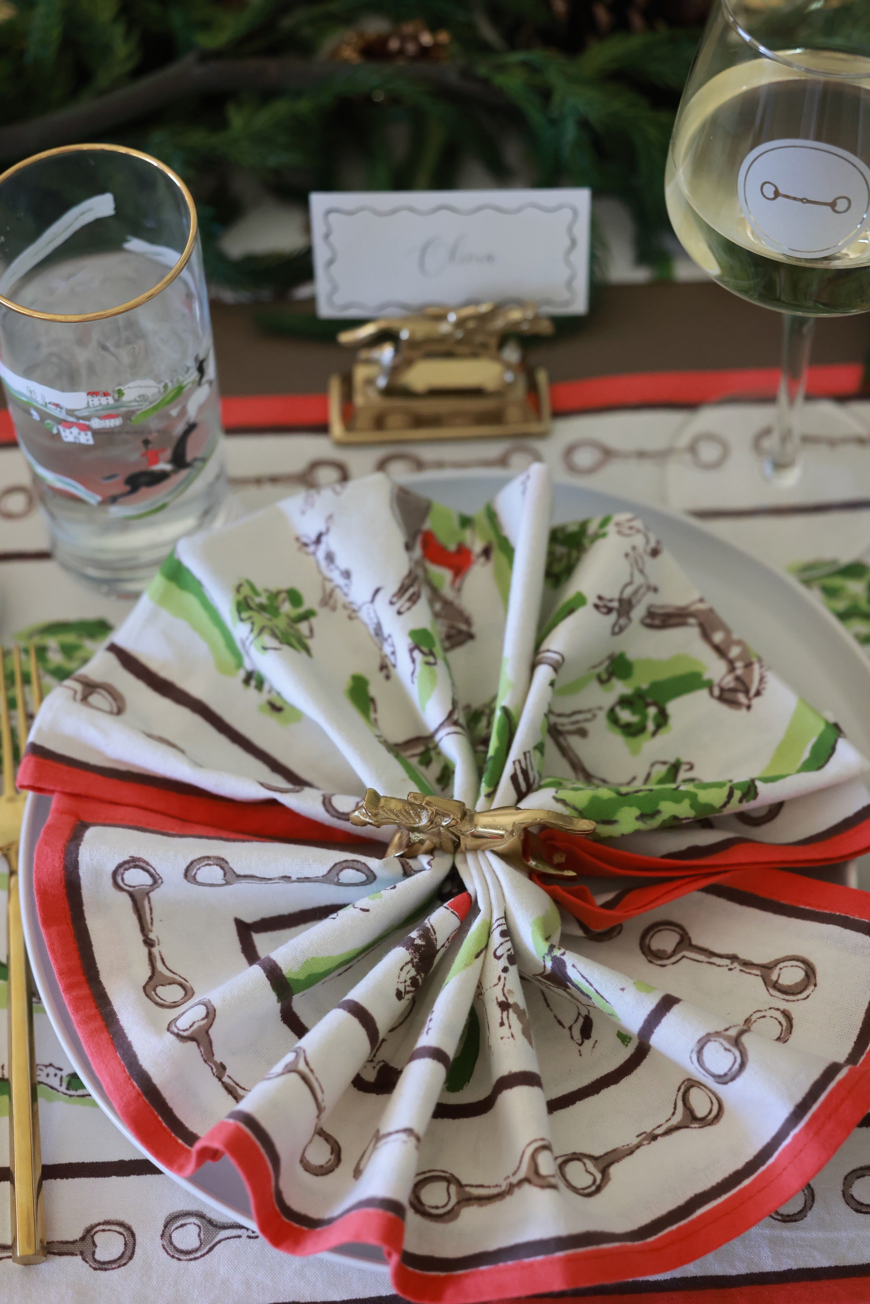 pomegranate stylish equestrian the hunt scene napkin set