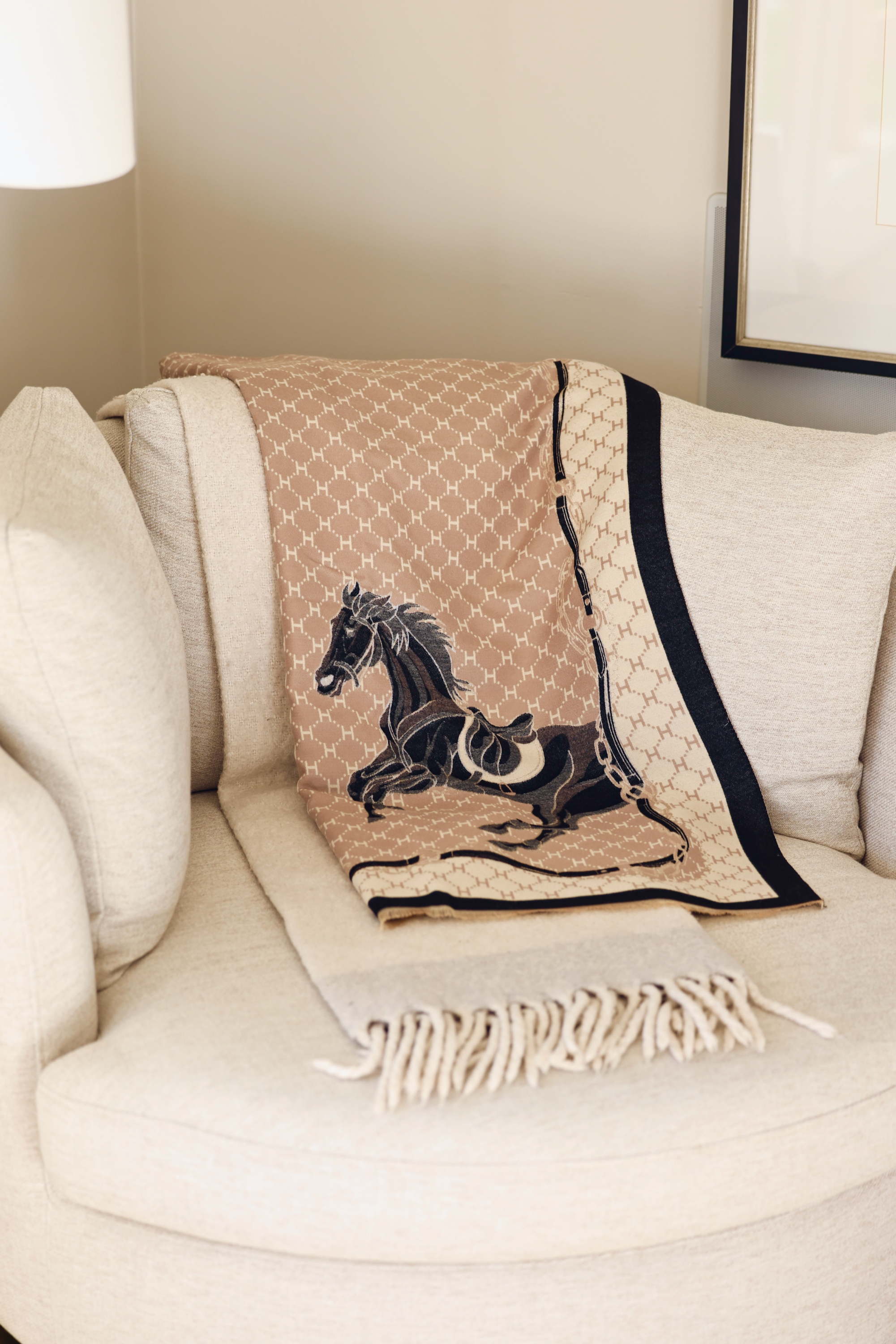 stylish equestrian tori scarf taupe