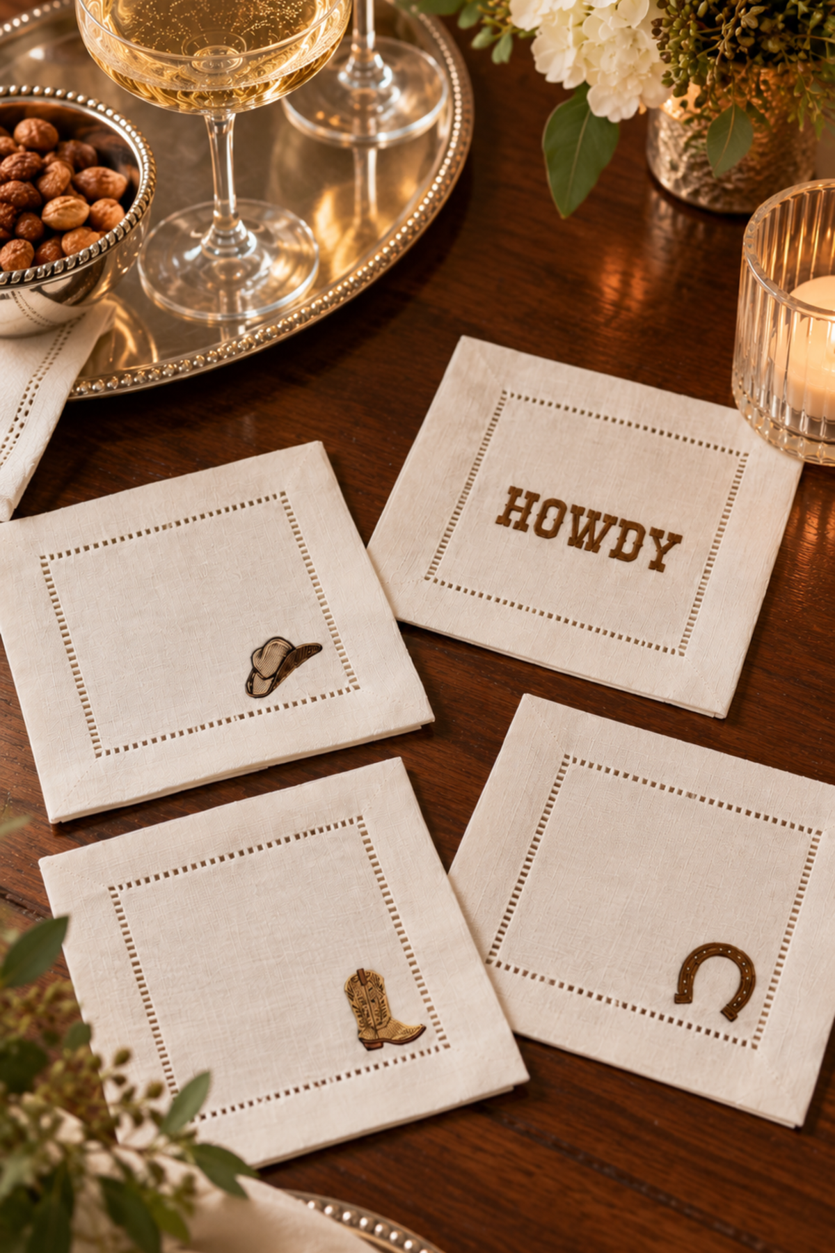 Western Embroidered Cocktail Napkin Set