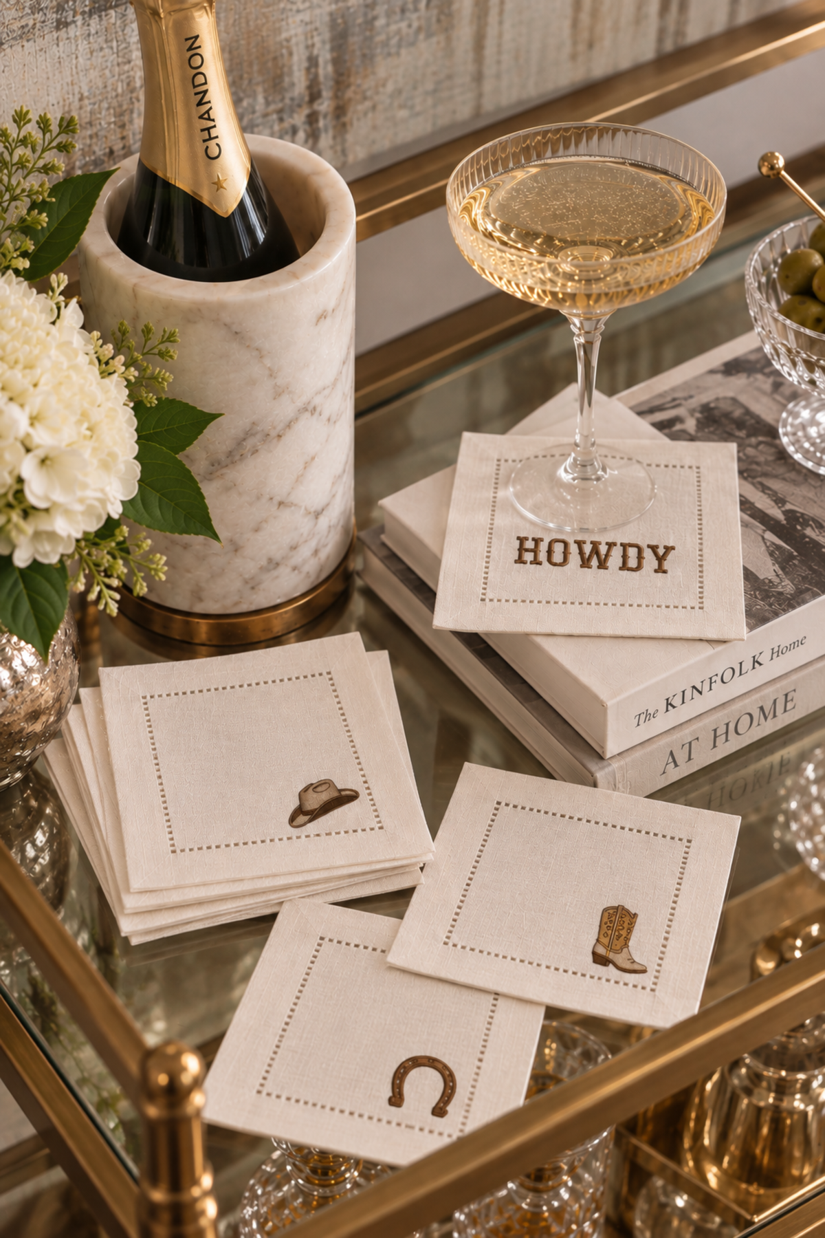Western Embroidered Cocktail Napkin Set