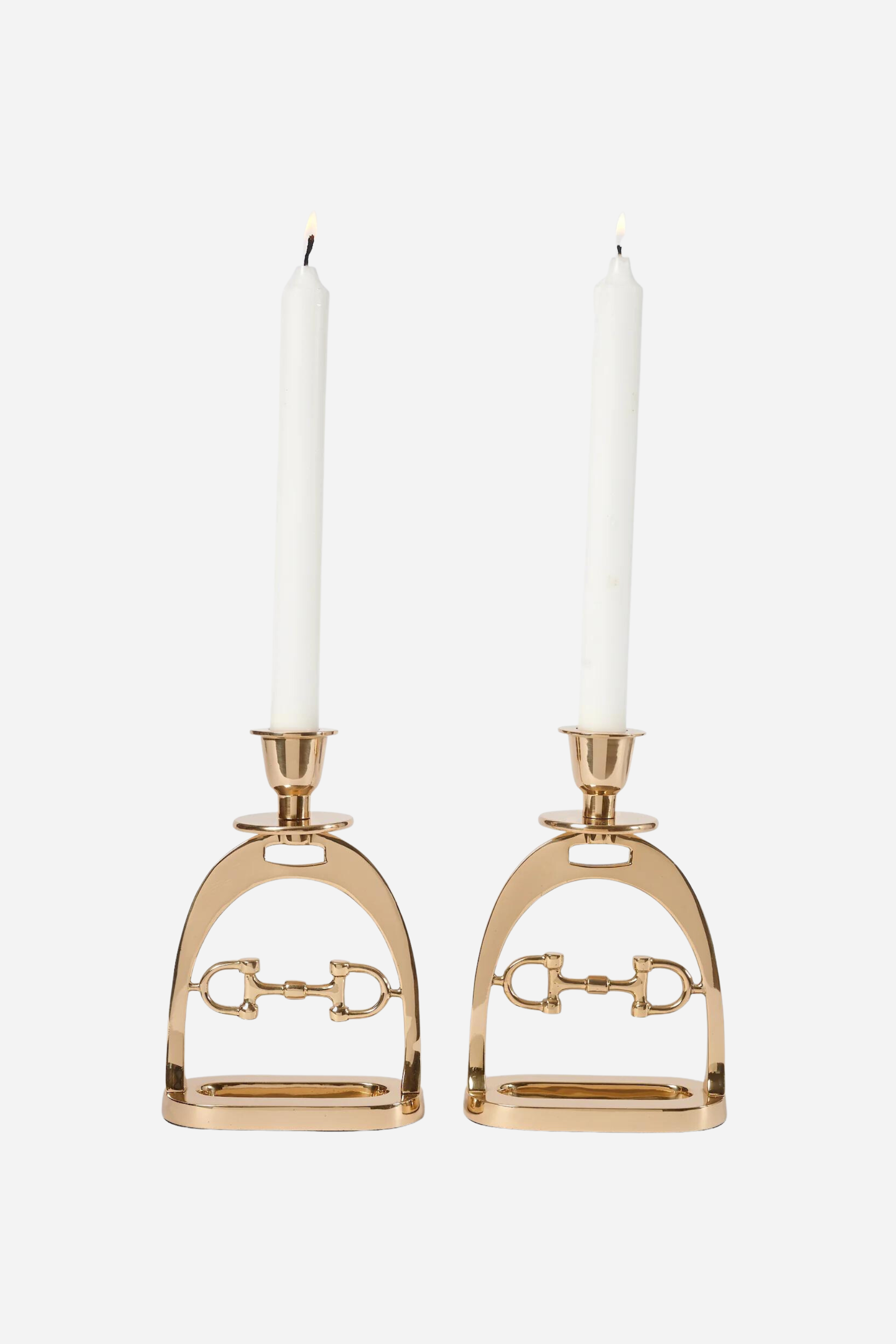 adamsbro stylish equestrian stirrup candle holder set