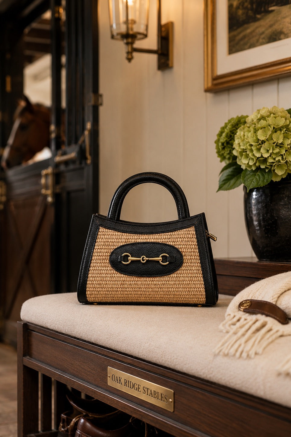 Alix Raffia Bit Bag - Black