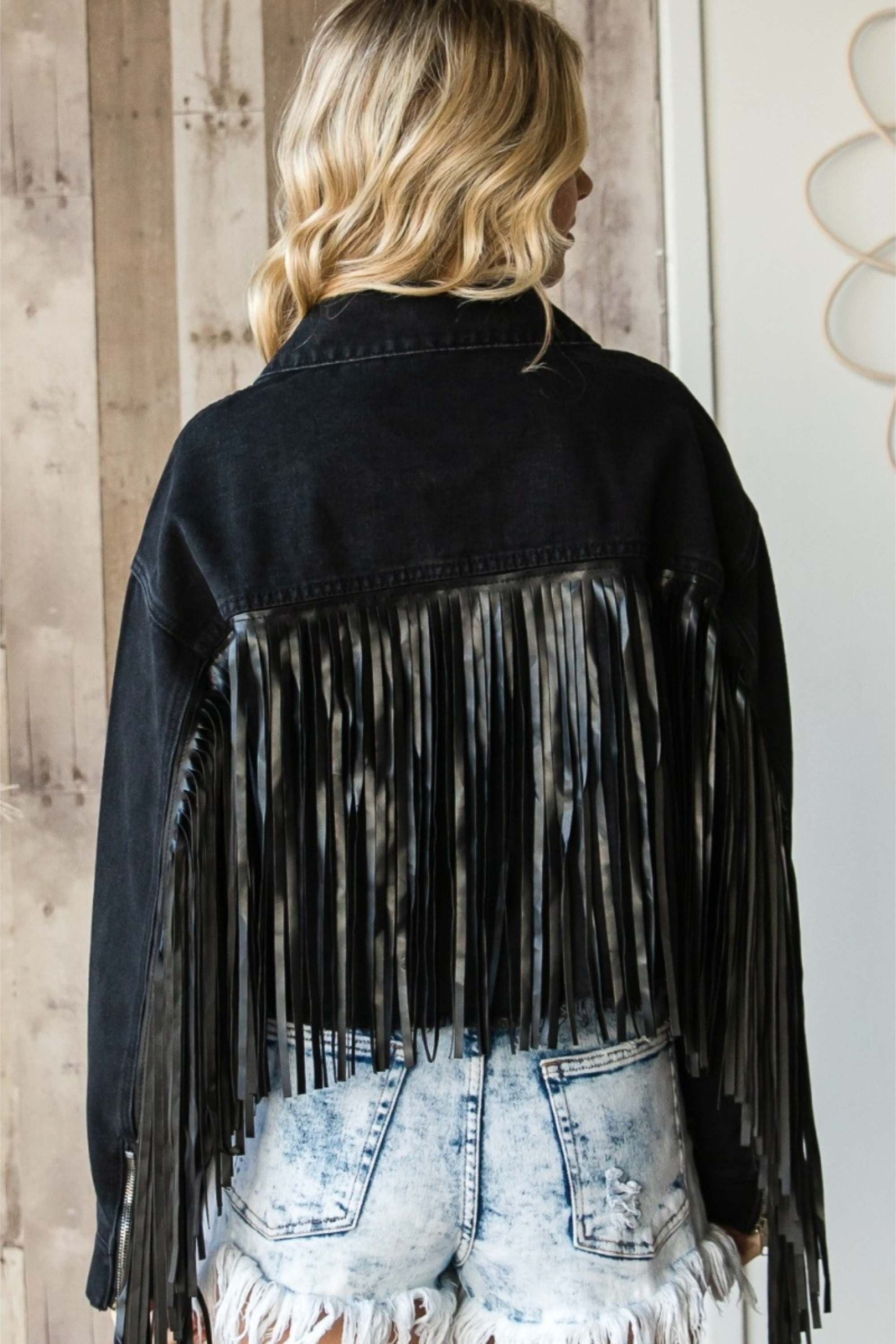 Aynsley Fringe Denim Jacket - Black