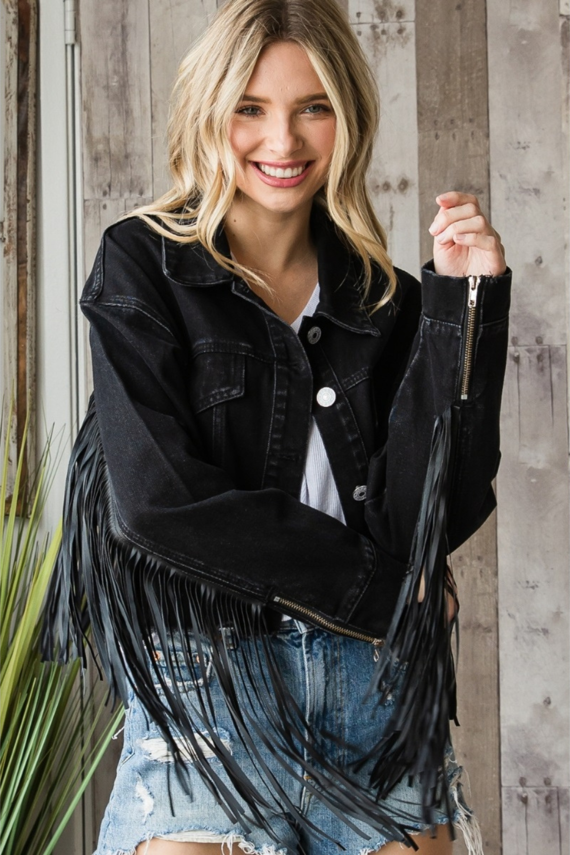 Aynsley Fringe Denim Jacket - Black