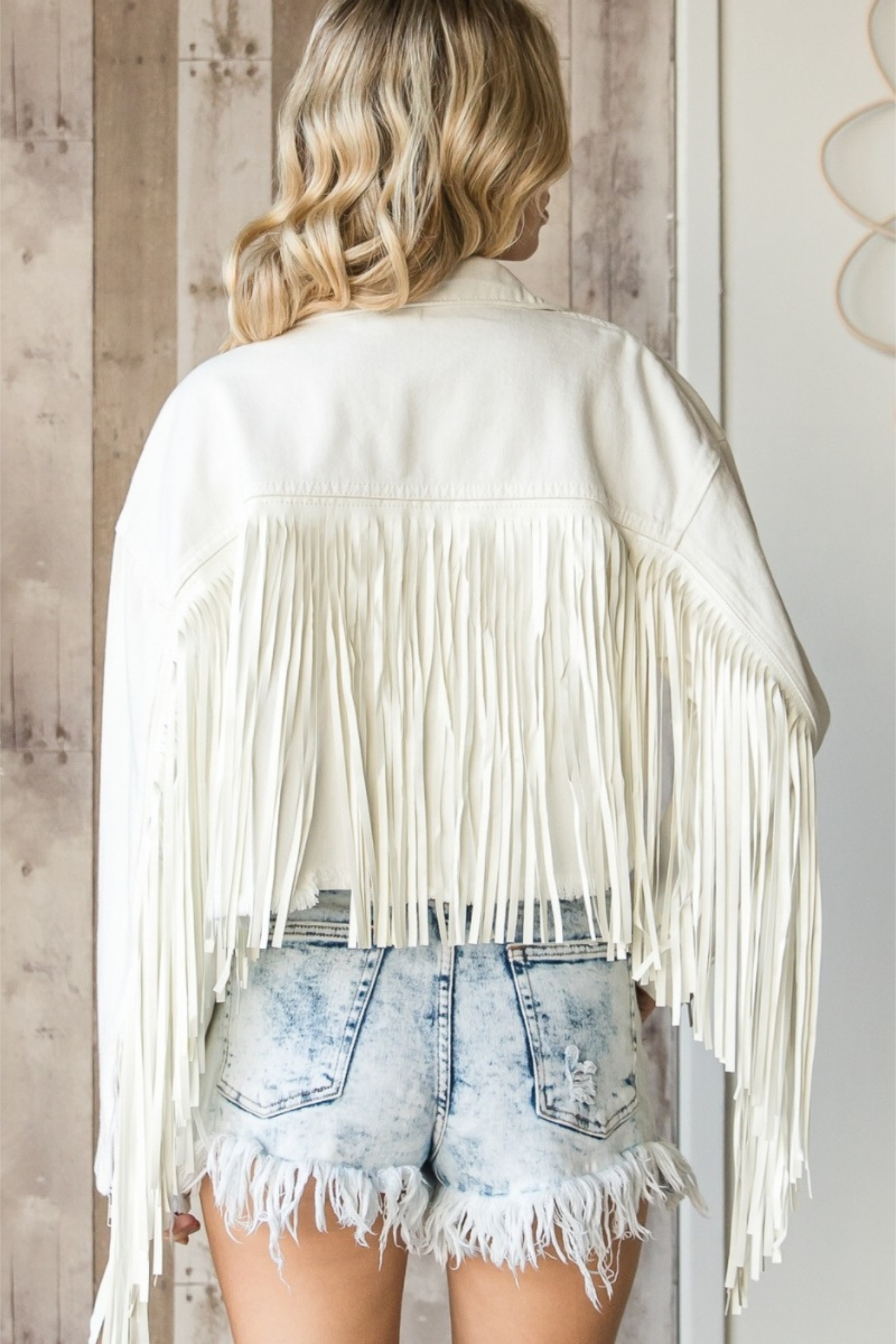 Aynsley Fringe Denim Jacket - White