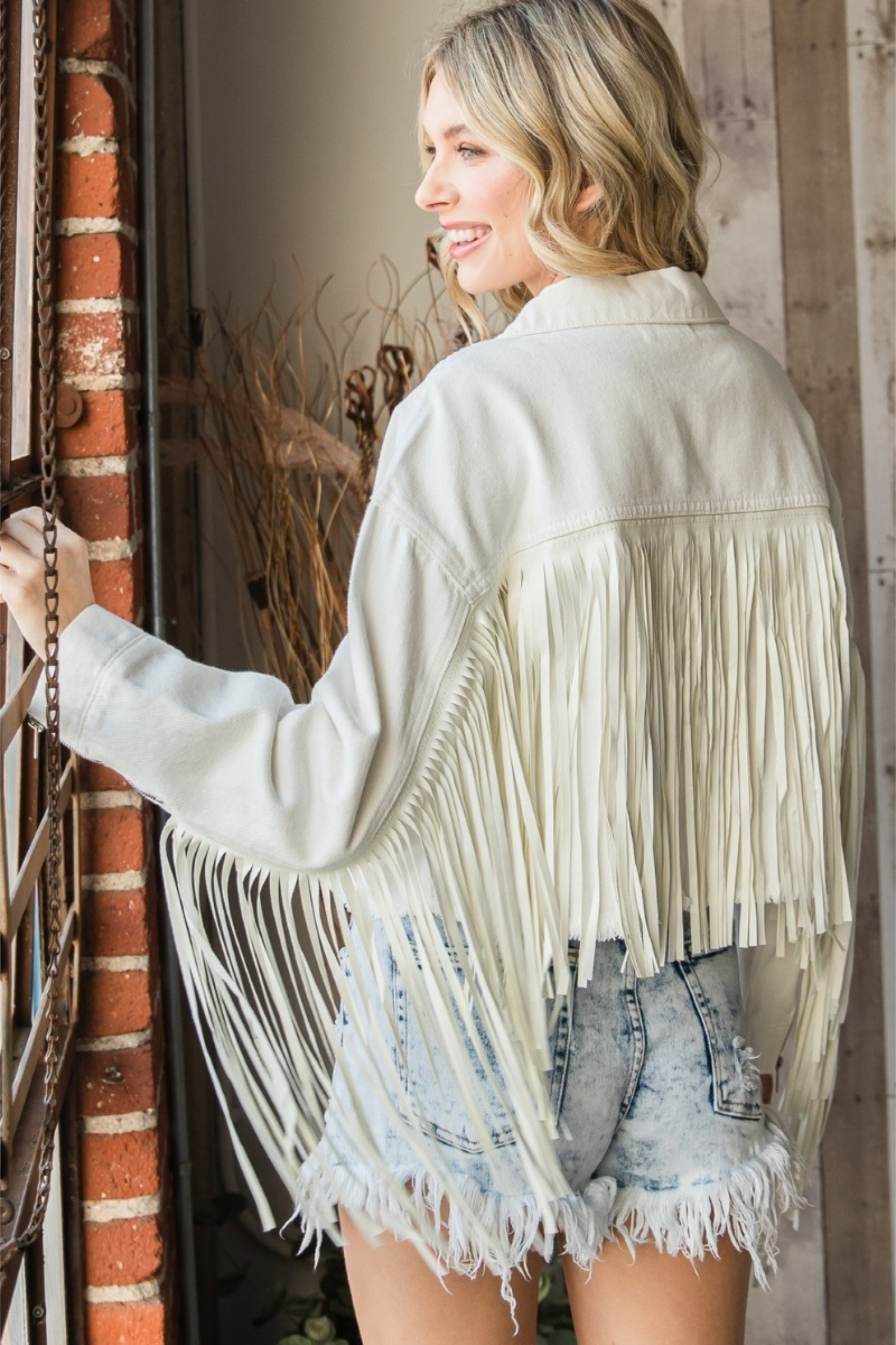 Aynsley Fringe Denim Jacket - White