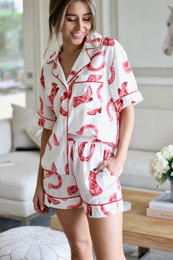 peach love stylish equestrian boots n horseshoes pajama set