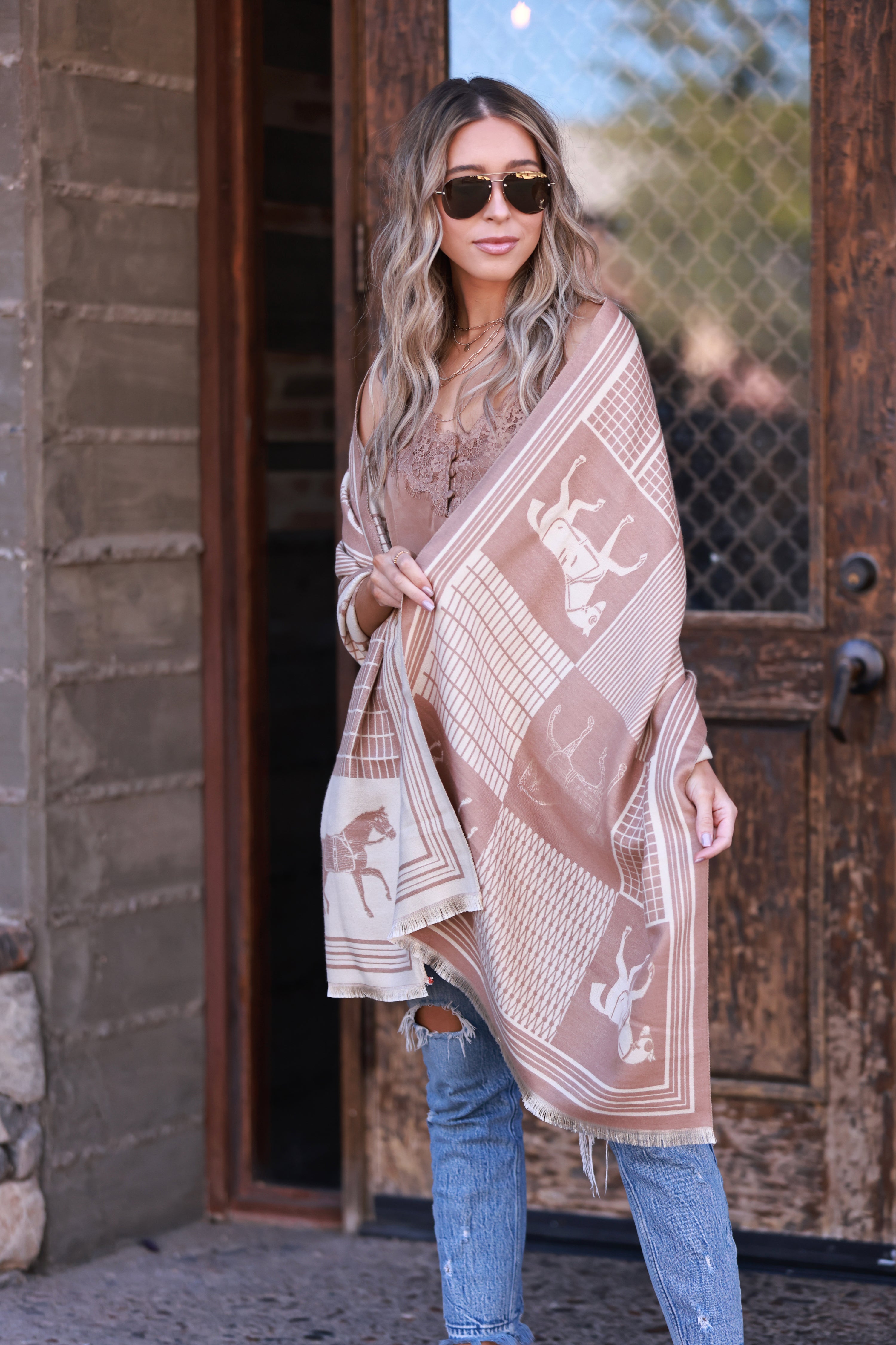 stylish equestrian capri horse scarf camel