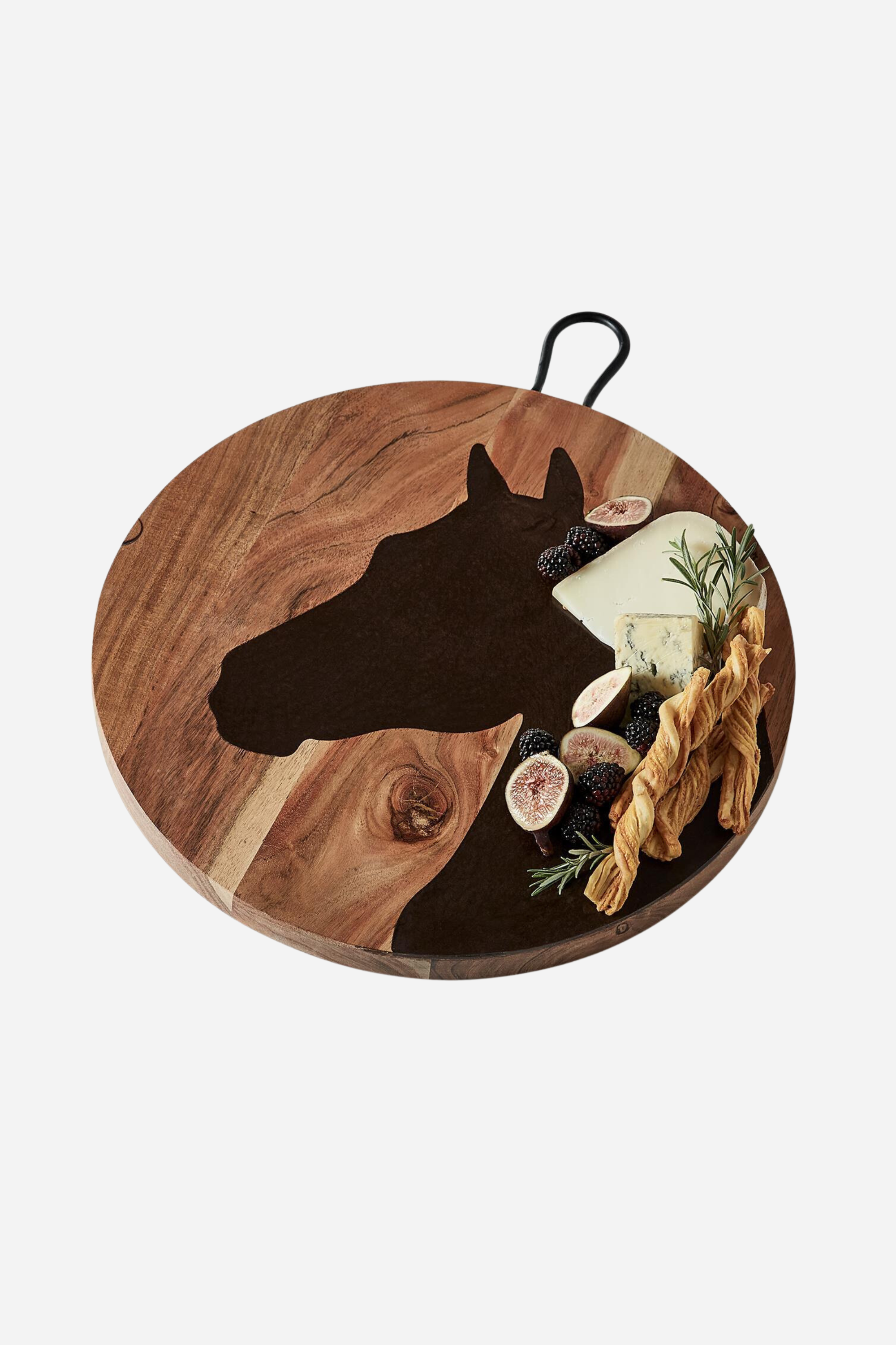 twos company stylish equestrian chevaux wooden horse serving board 