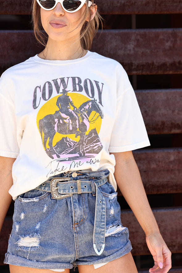 oat collective stylish equestrian cowboy take me away graphic tee shirt