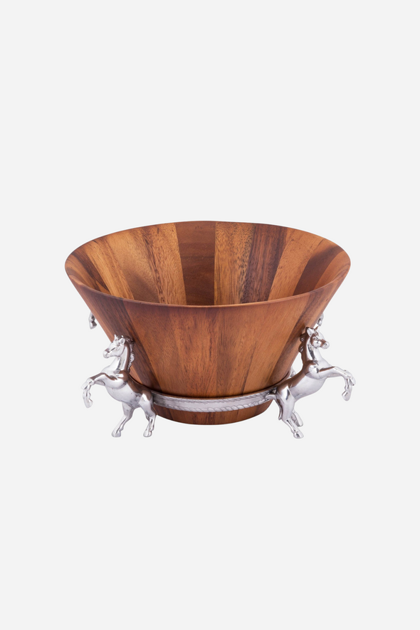 arthur court stylish equestrian four in hand wooden salad bowl