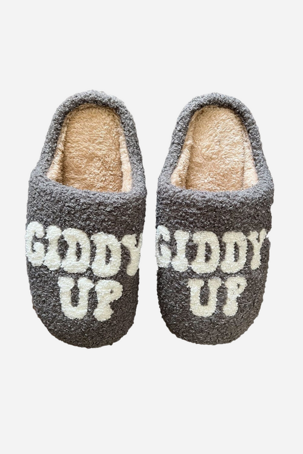 dreamers and schemers stylish equestrian bucle giddy up slipper grey