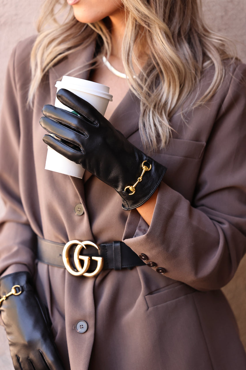 stylish equestrian ivy leather gloves with horse bit