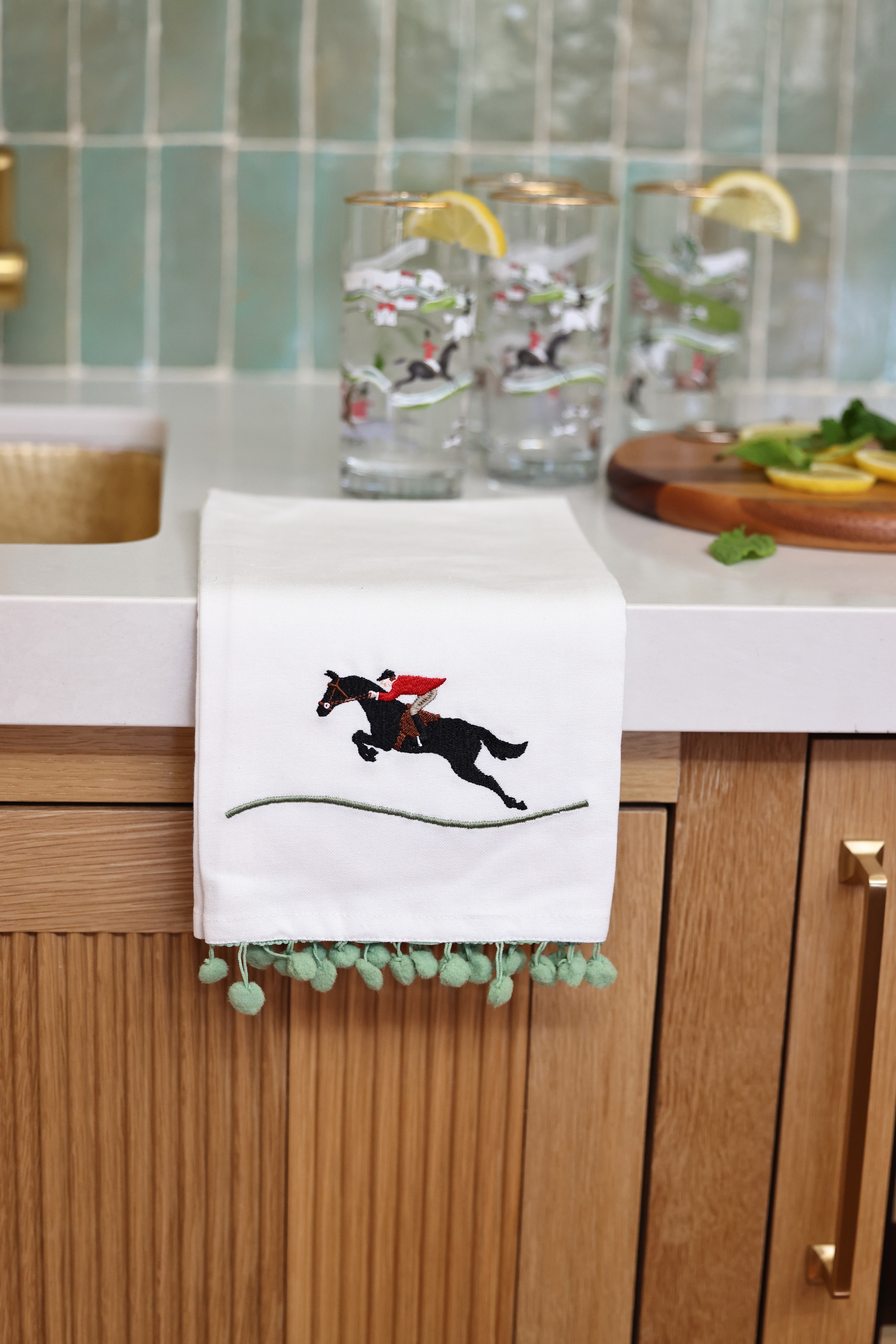 pomegranate stylish equestrian jockey tea towel