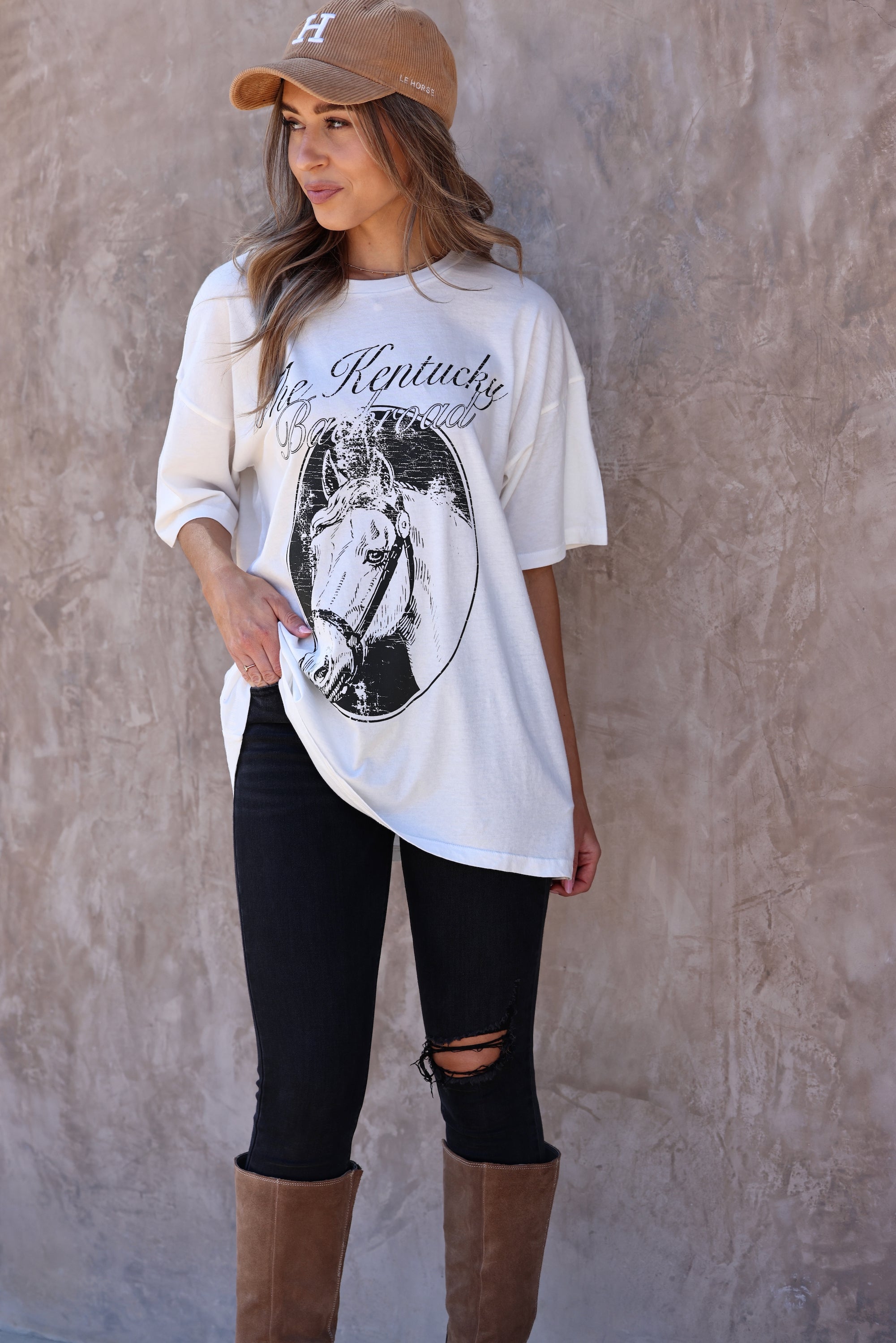 promesa stylish equestrian kentucky oversized graphic tee