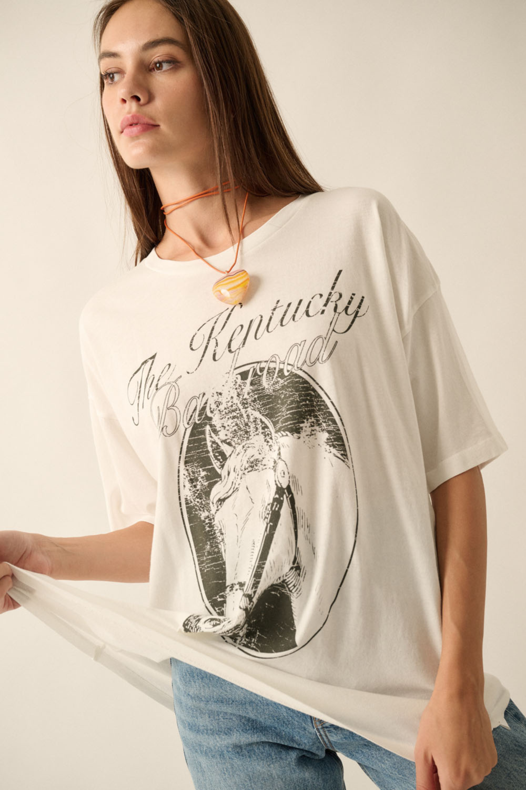 promesa stylish equestrian kentucky oversized graphic tee