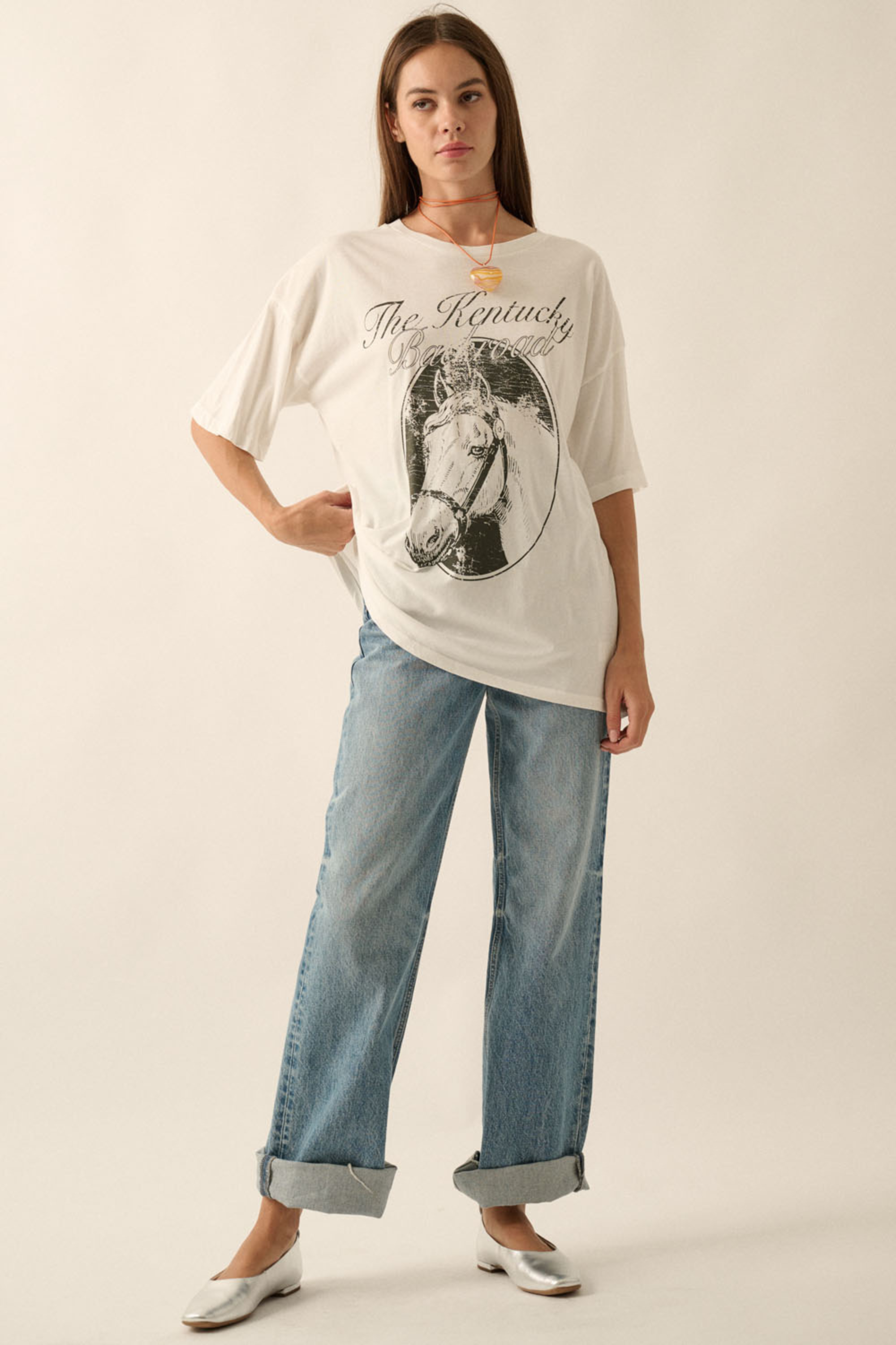 promesa stylish equestrian kentucky oversized graphic tee