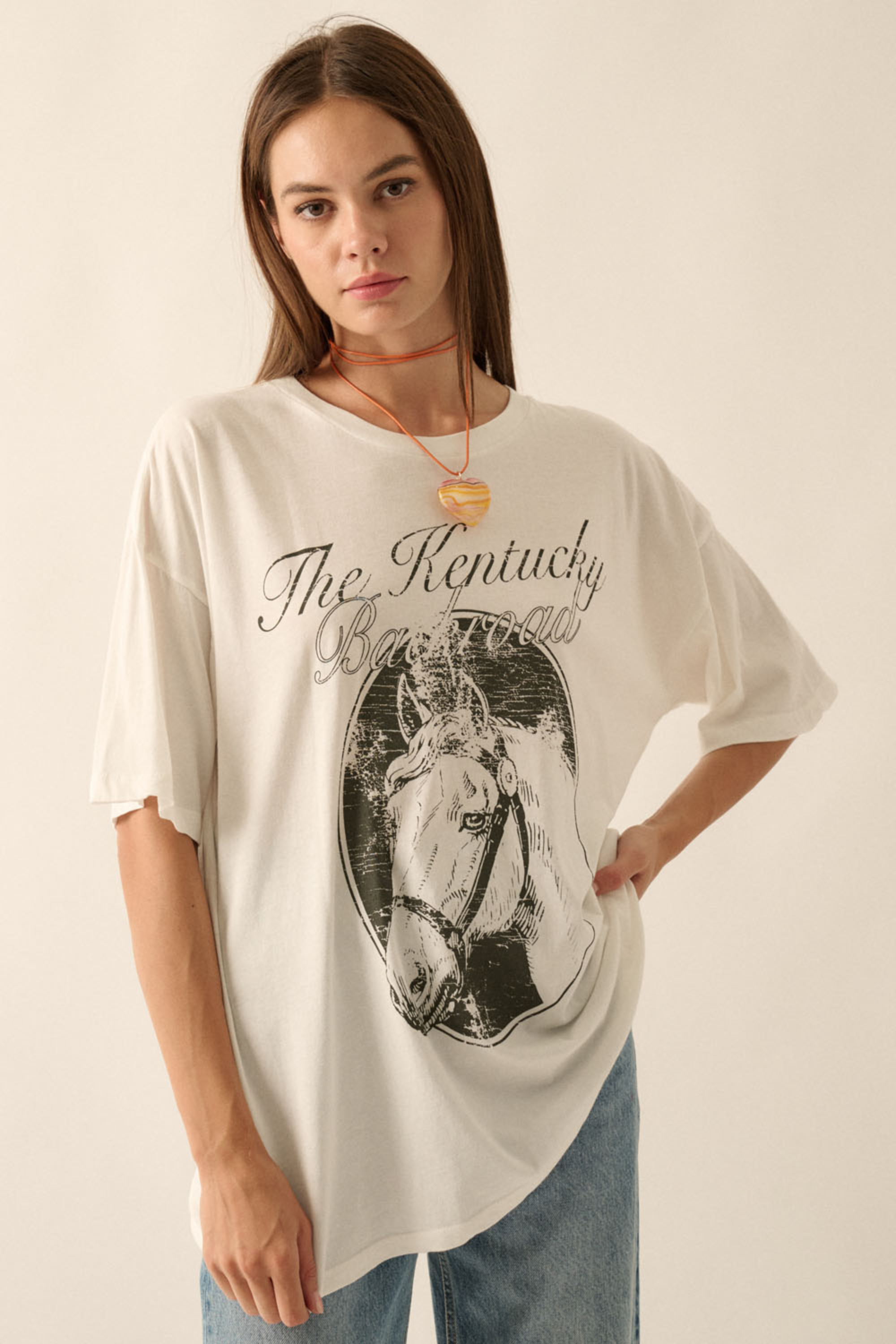 promesa stylish equestrian kentucky oversized graphic tee