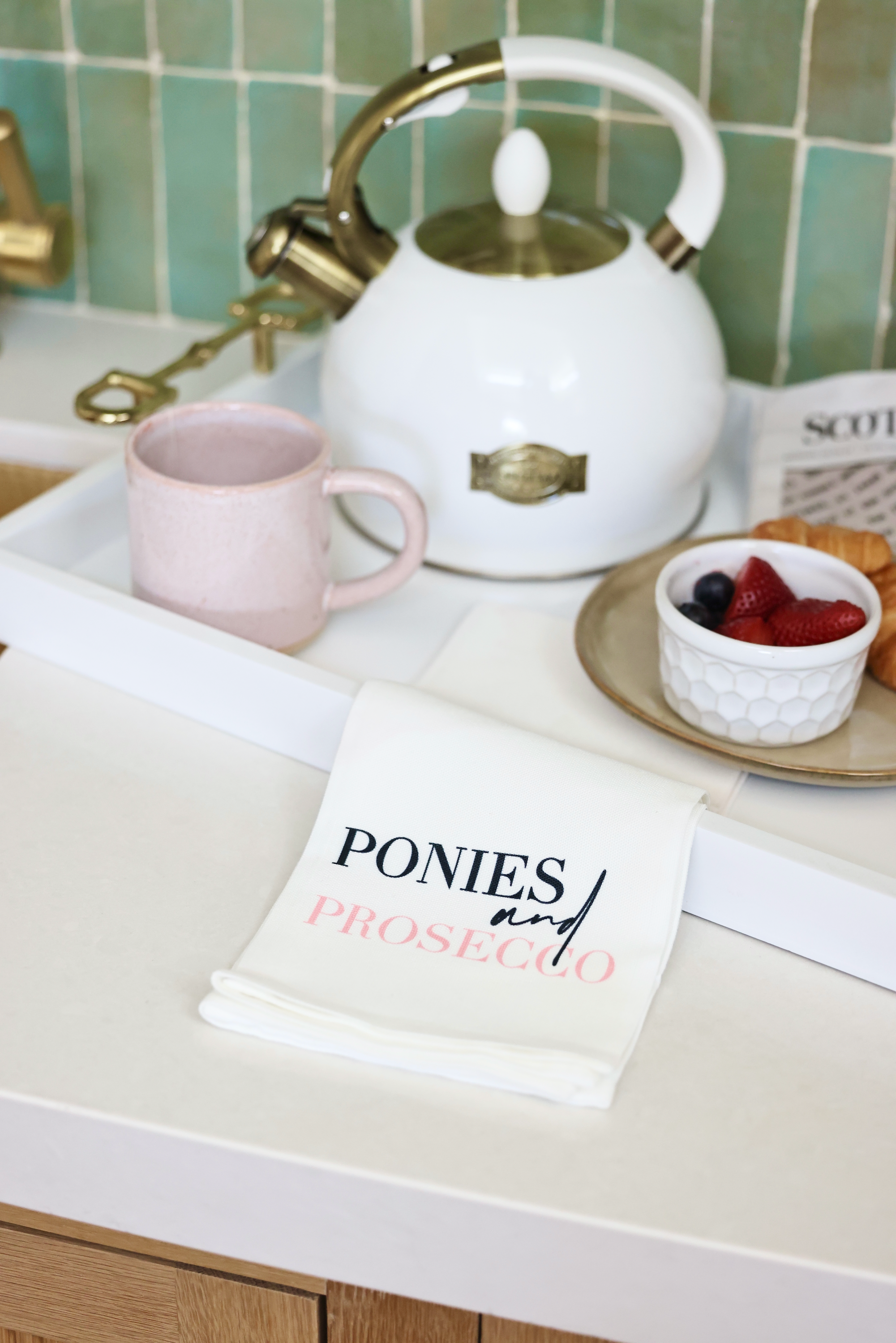 toss designs stylish equestrian ponies and prosecco hand towel