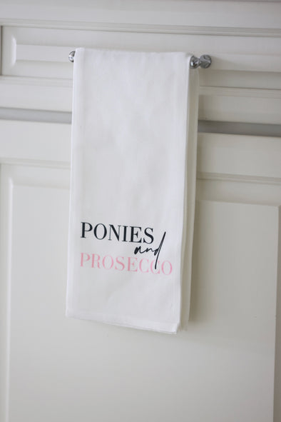toss designs stylish equestrian ponies and prosecco hand towel