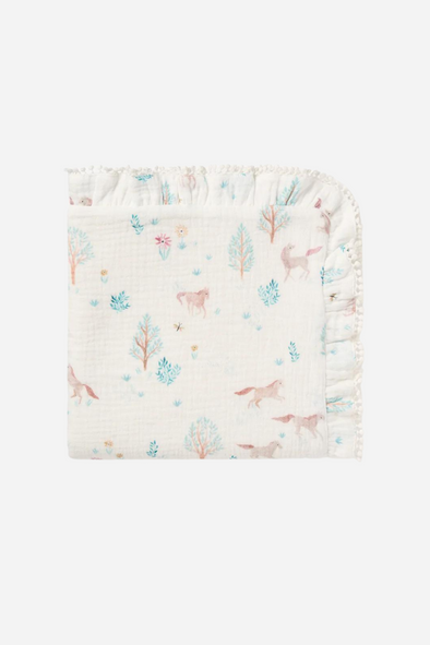 elegant baby stylish equestrian pony meadow muslin fur back blanket