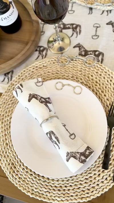 pomegranate stylish equestrian horse and snaffle linen napkin set