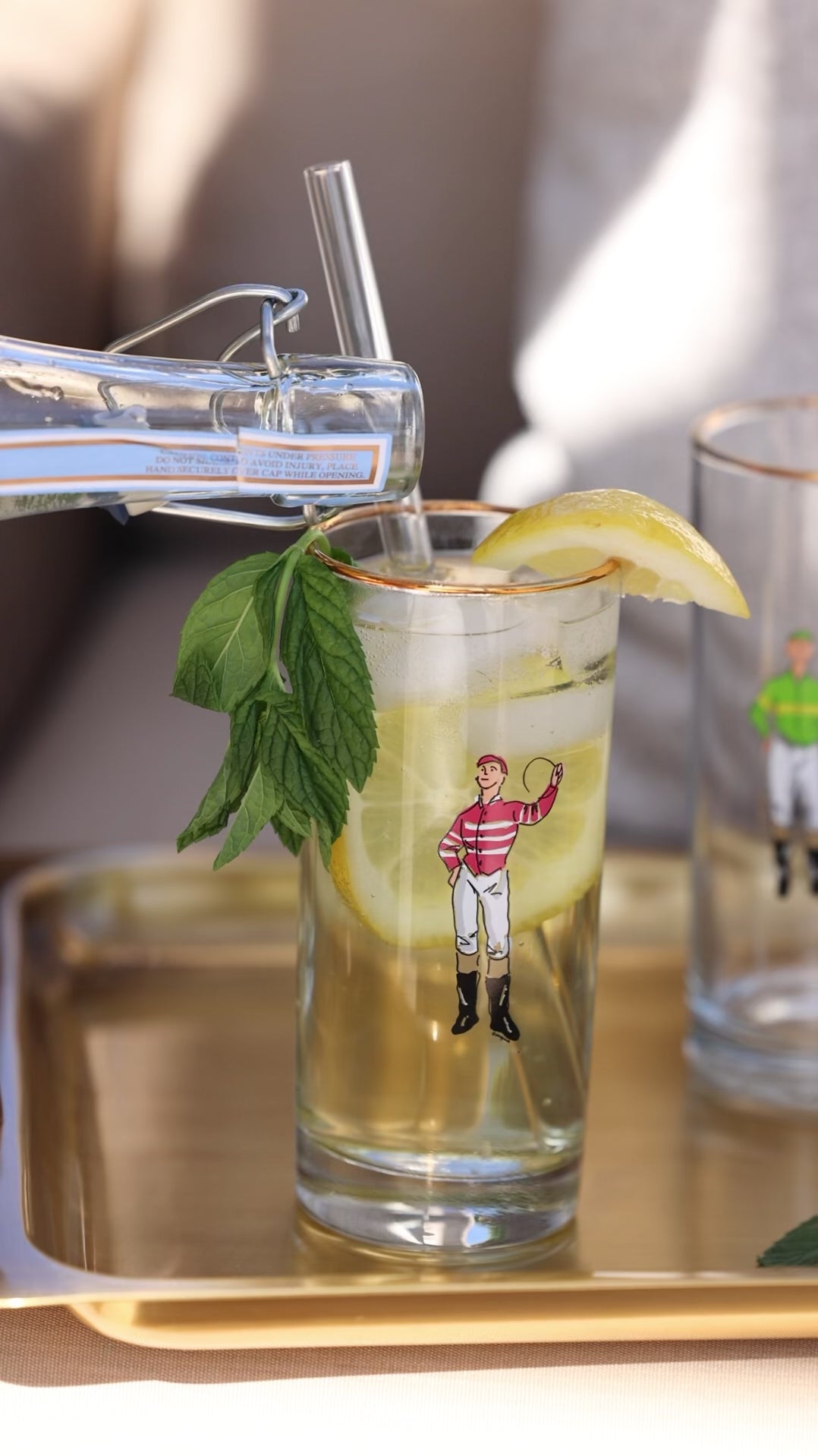 pomegranate stylish equestrian jockey tall drinking glass set