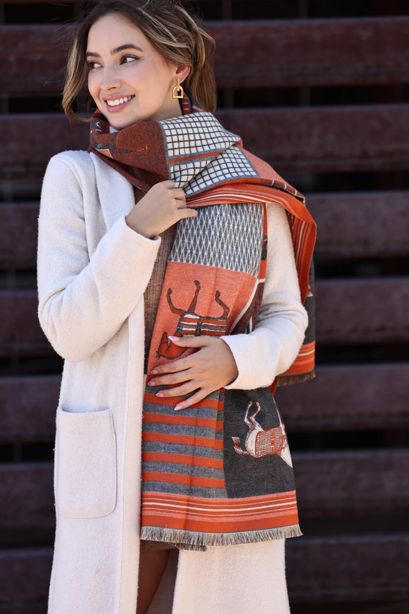 stylish equestrian stella horse pashmina scarf rust