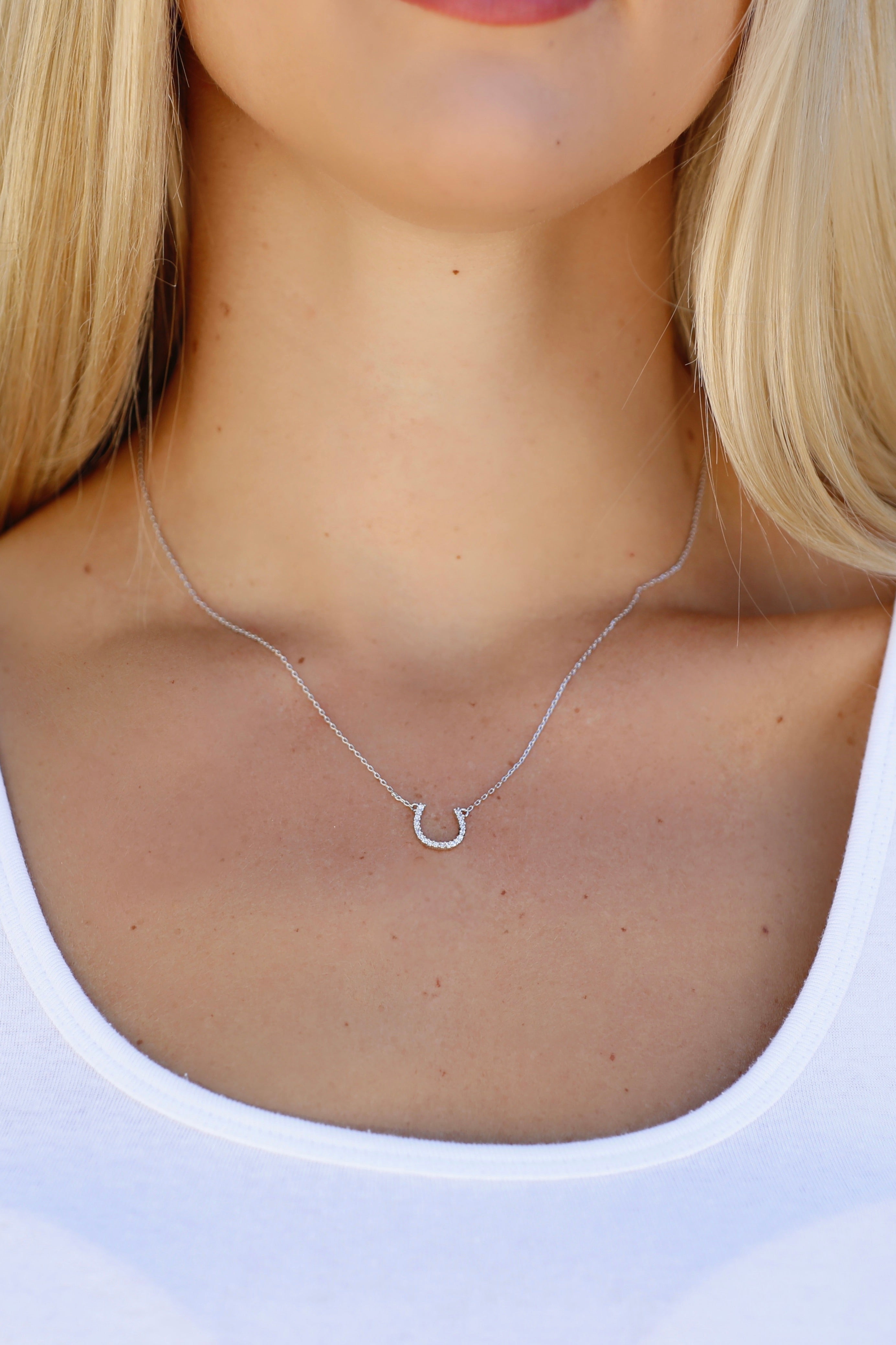 stylish equestrian dainty cz horseshoe necklace