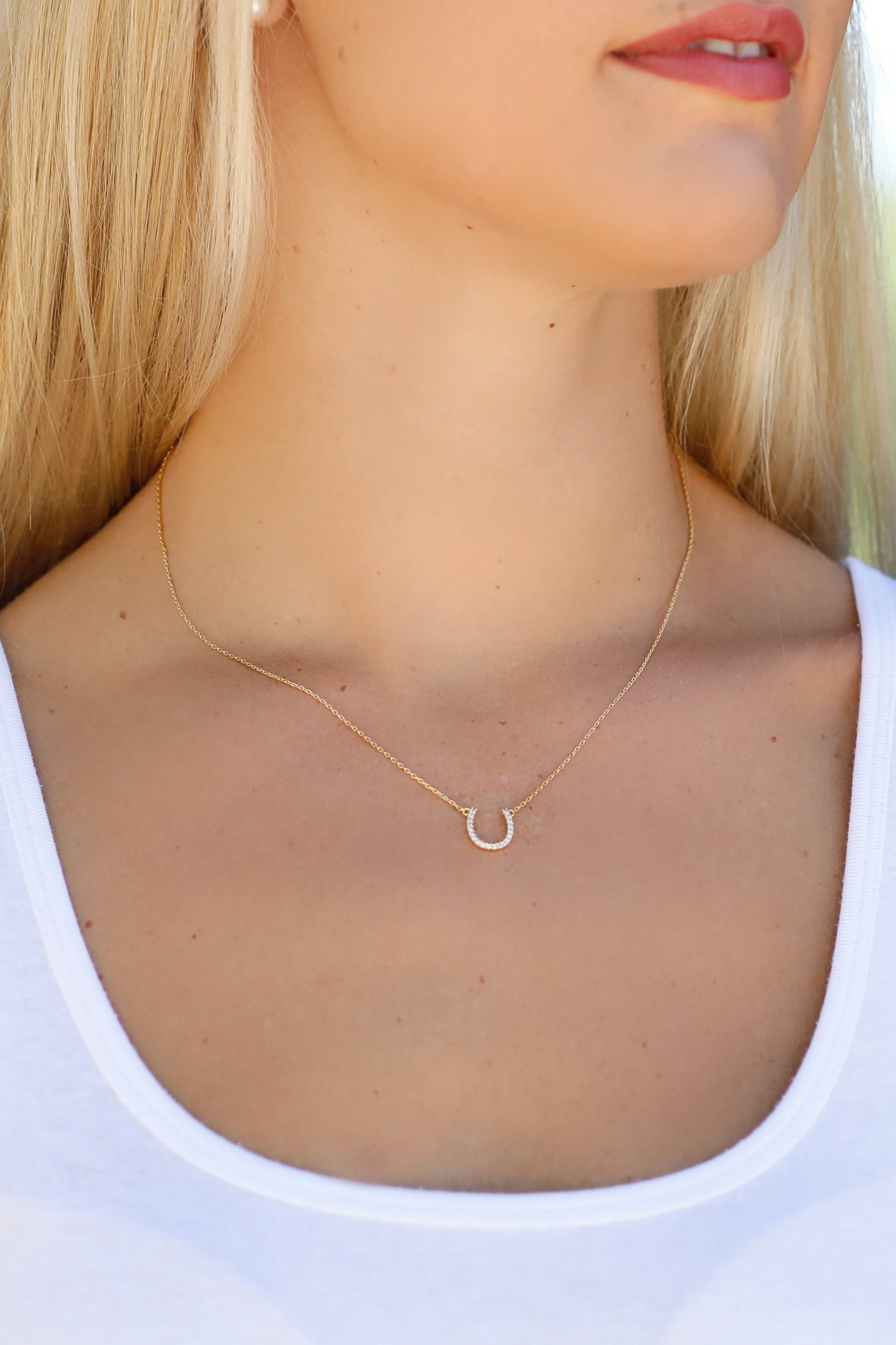 stylish equestrian dainty cz horseshoe necklace