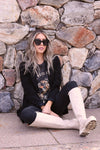 stylish equestrian hold your horses distressed oversized tee black