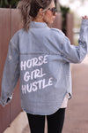 stylish equestrian horse girl hustle denim shacket