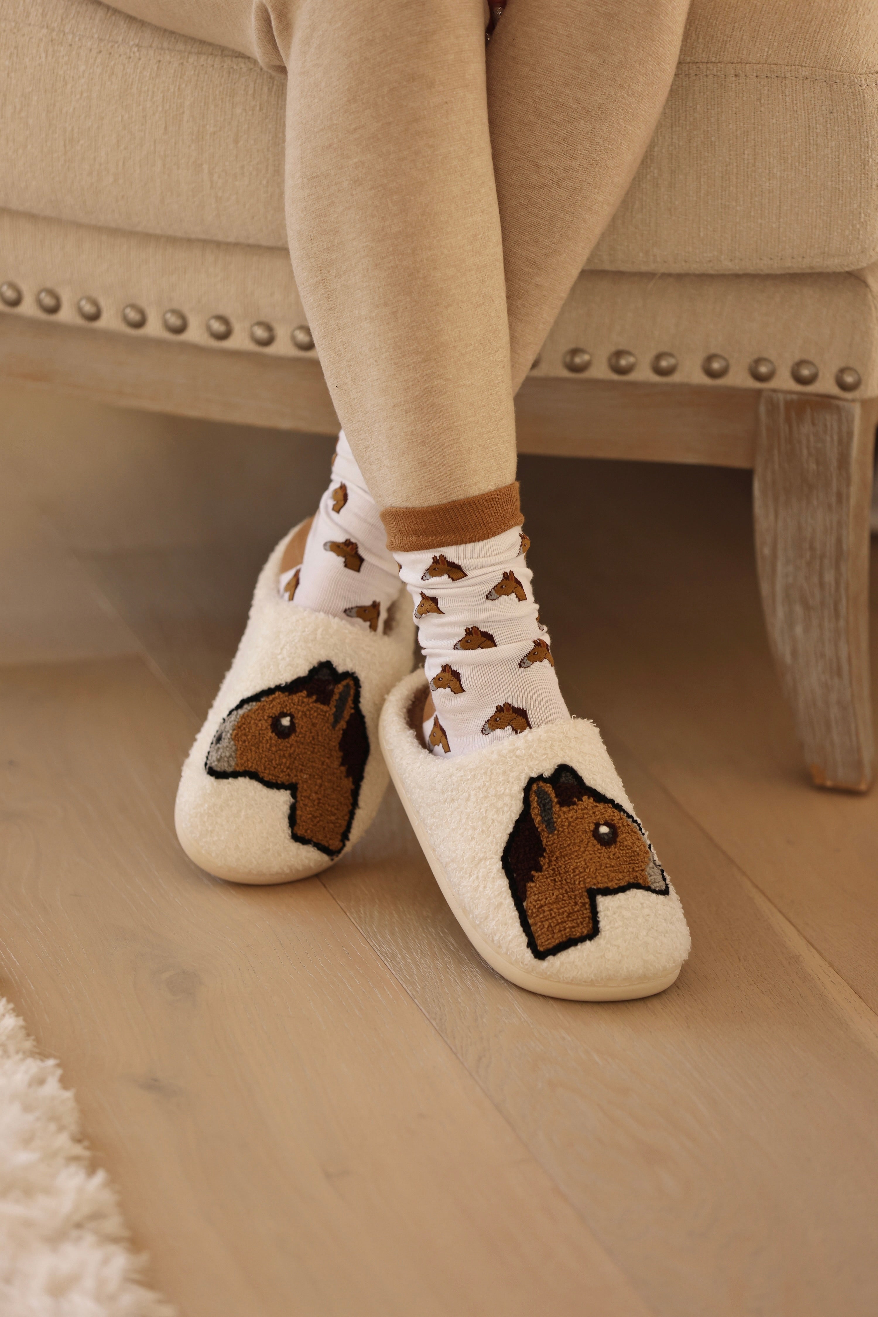 dreamers n schemers stylish equestrian horse head emoji slippers