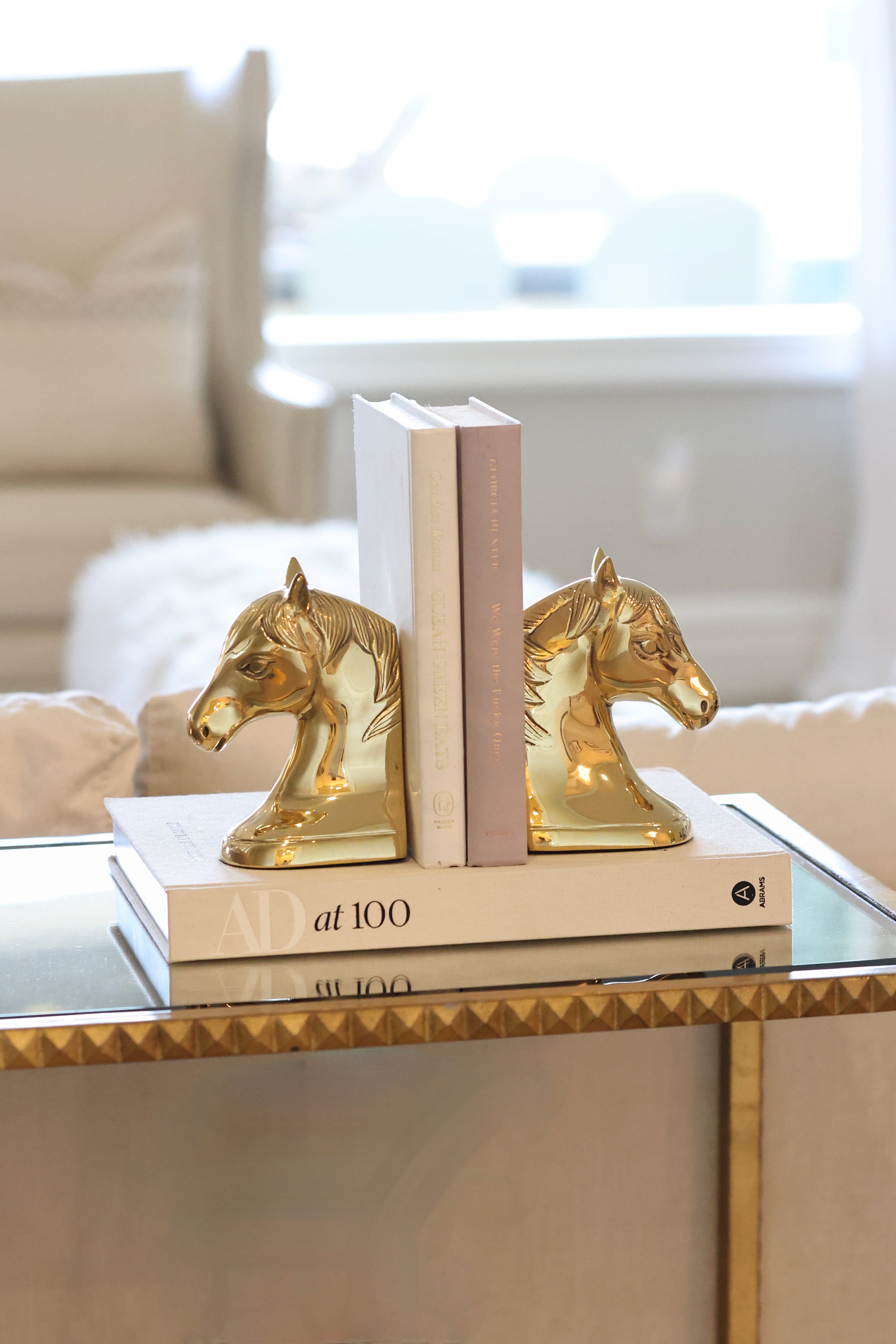 thg stylish equestrian lyra brass horse head bookend set