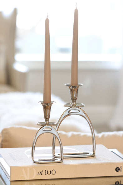 thg stylish equestrian silver stirrup candle stick holder set