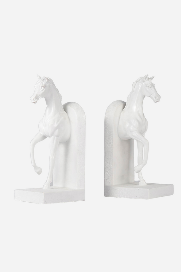 a&b home inc. stylish equestrian trotting horse bookend set white