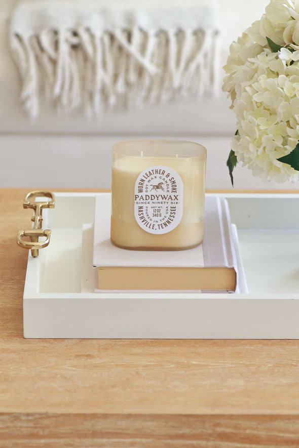 Stylish Equestrian Vista Candle White Leather and Smoke Soy Wax Candle