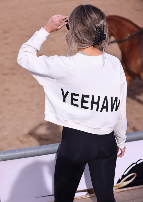 stylish equestrian yee haw cropped sweatshirt ivory