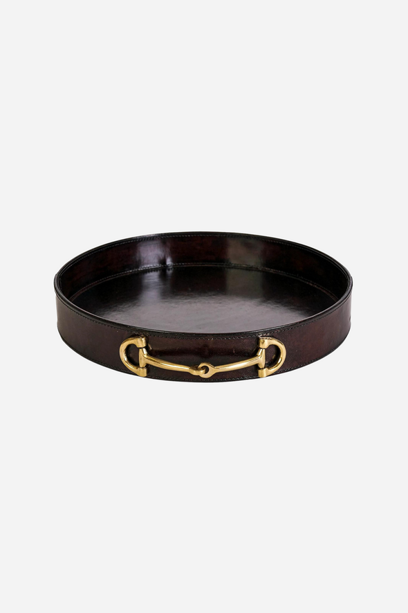 adamsbro stylish equestrian charles round leather tray with horse bit handle