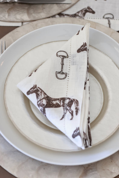 pomegranate stylish equestrian horse and snaffle linen napkin set
