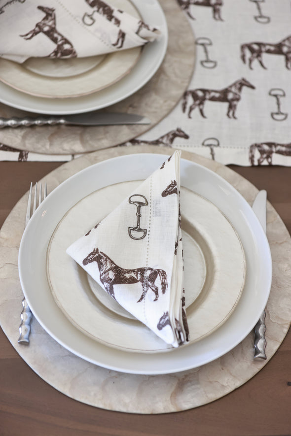 pomegranate stylish equestrian horse and snaffle linen napkin set