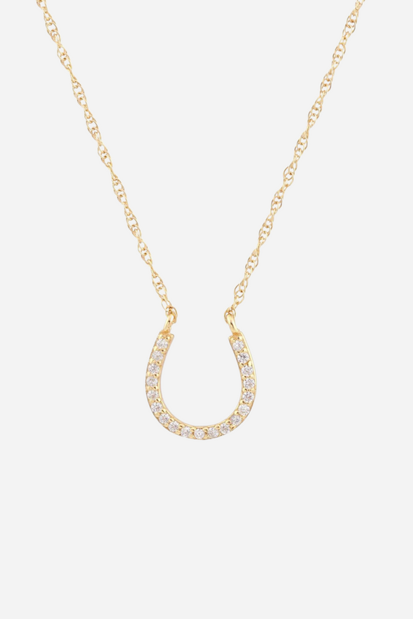 Stylish Equestrian Horseshoe Pave Necklace Gold