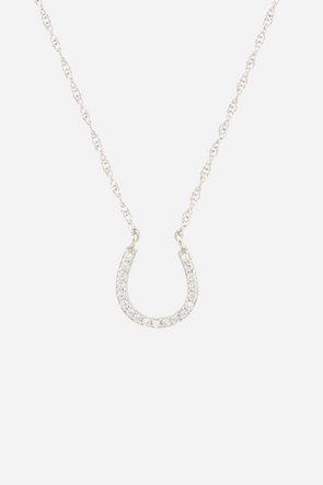 Stylish Equestrian Horseshoe Pave Necklace Silver