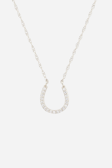 Stylish Equestrian Horseshoe Pave Necklace Silver