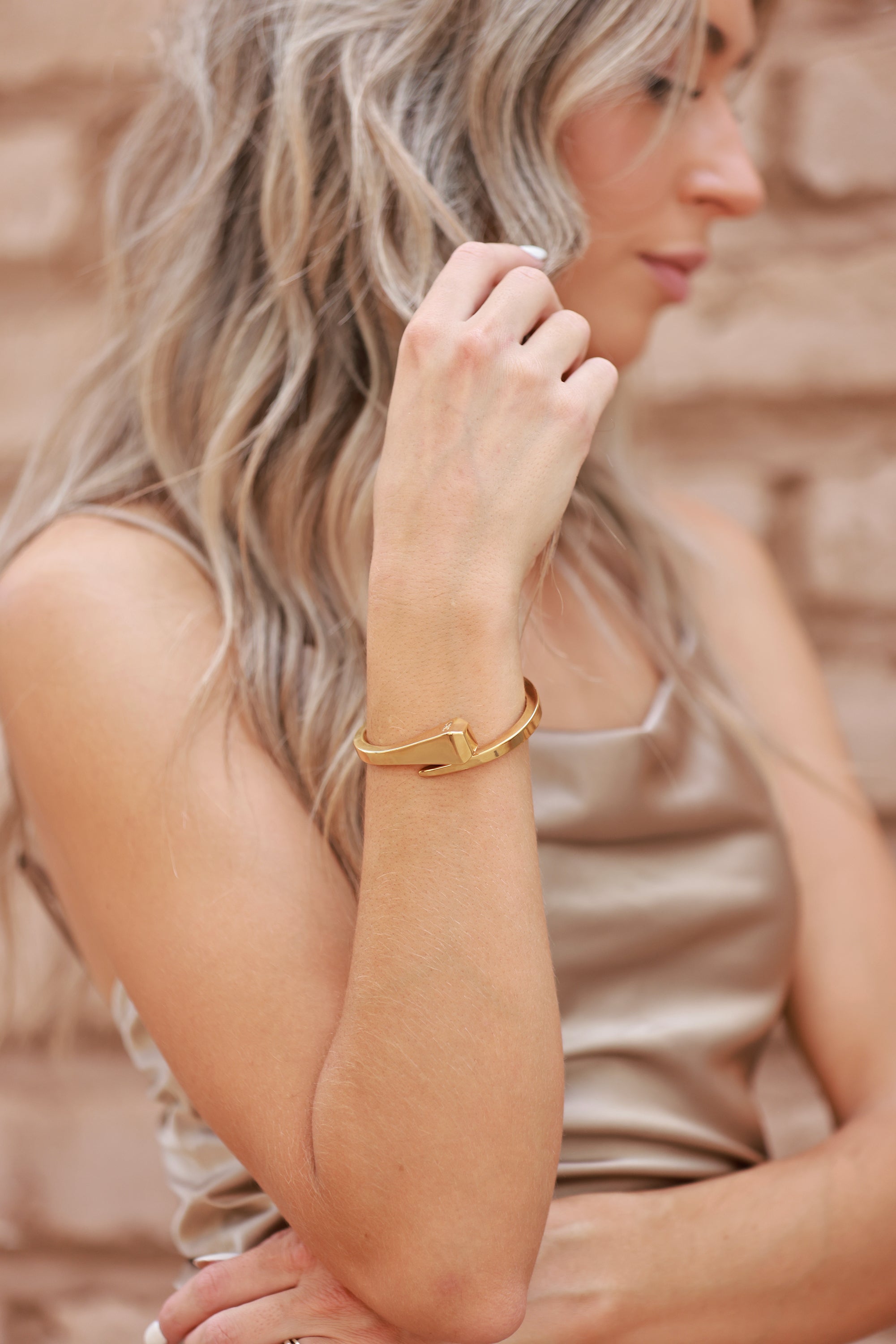 cxc stylish equestrian icon nail bangle gold