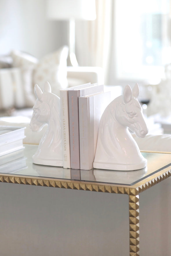 stylish equestrian pippa white porcelain horse head bookend set