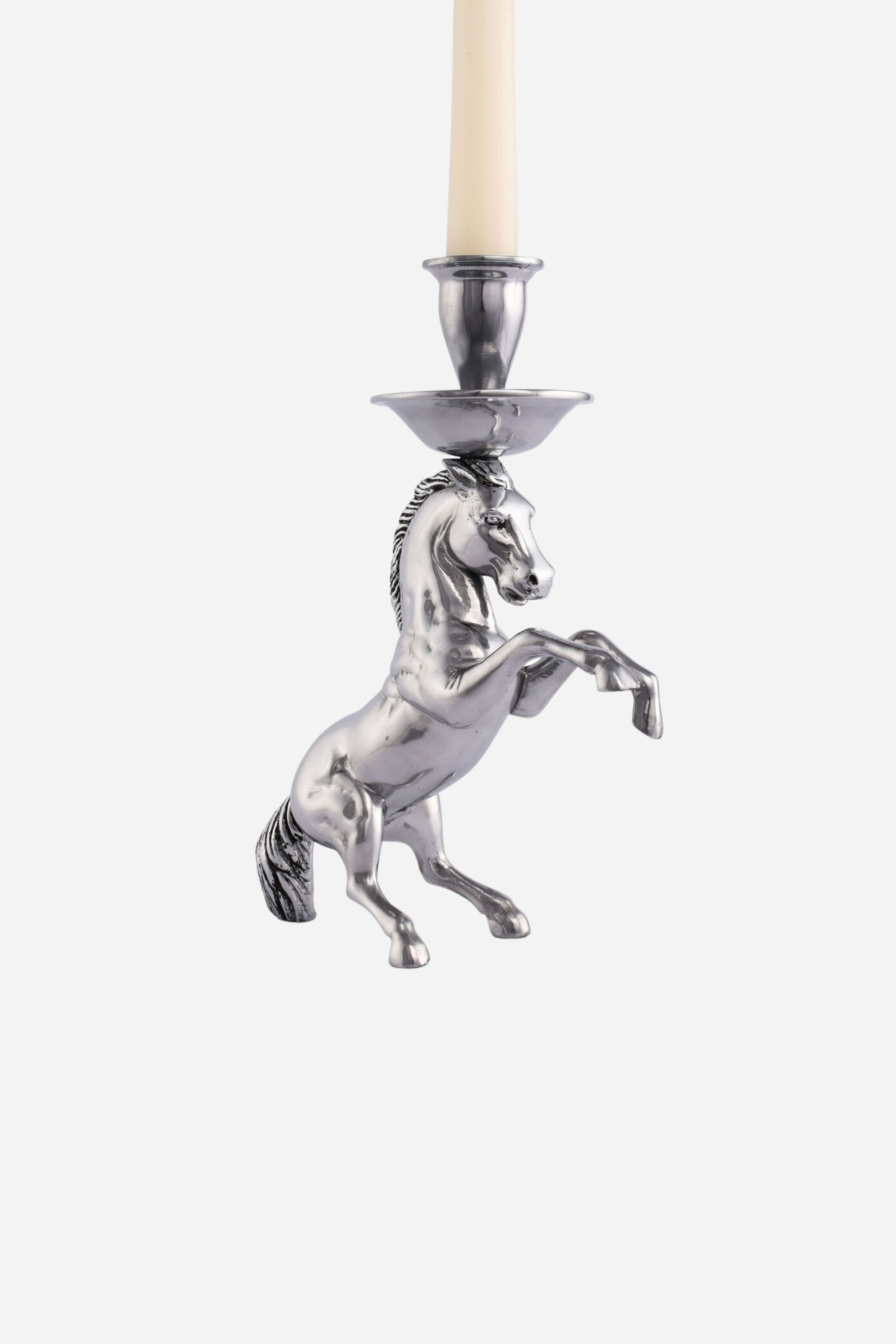 arthur court stylish equestrian rearing horse candle stick in pewter