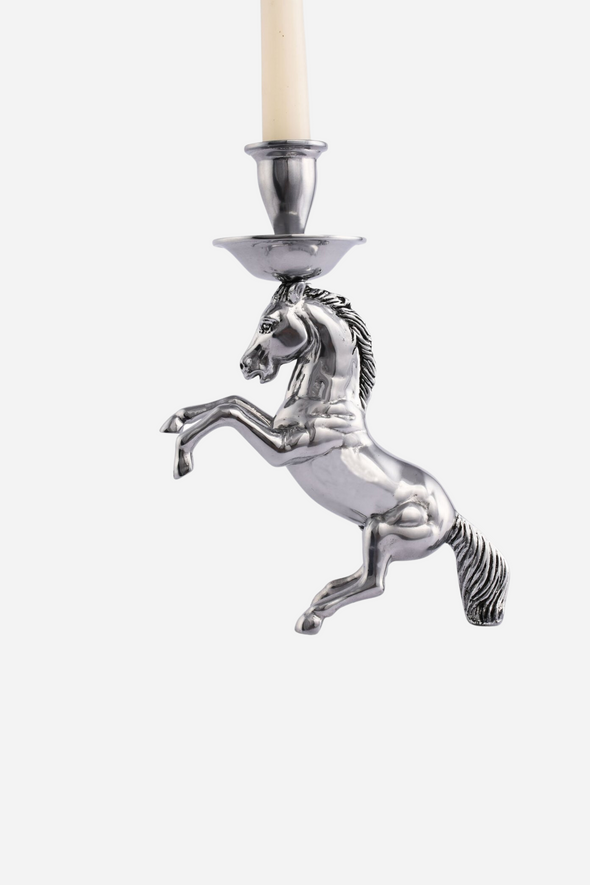 arthur court stylish equestrian rearing horse candle stick in pewter