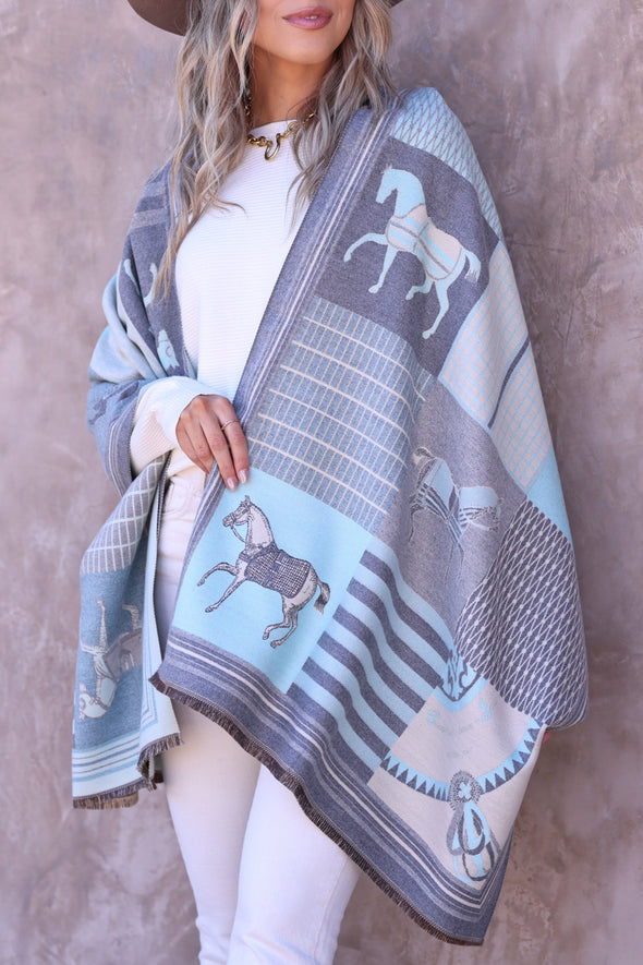 stylish equestrian stella horse pashmina scarf frost