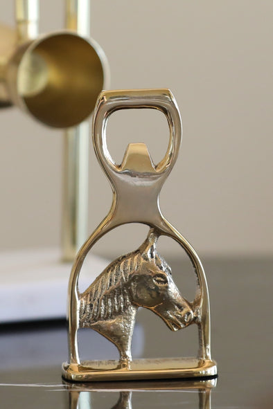 equestrian horse bottle opener stirrup brass